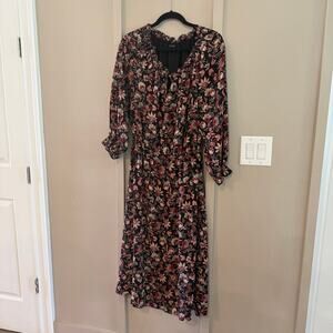 NWT Talbots Bracelet Sleeve Autumn Garden Floral Midi Dress SZ M